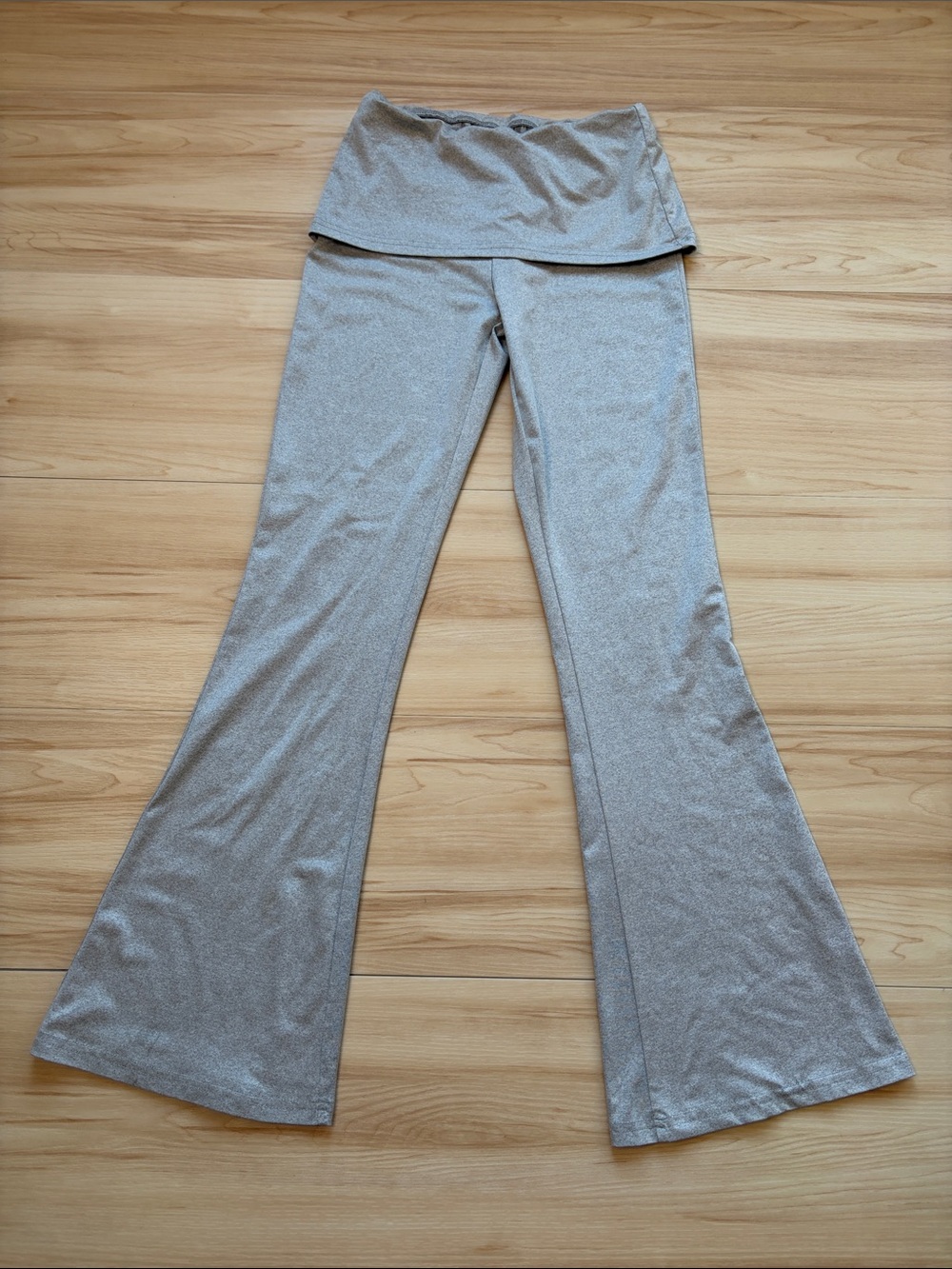 Y2K Fold-Over Waist Wide Leg Light Gray Flare Yoga Pants